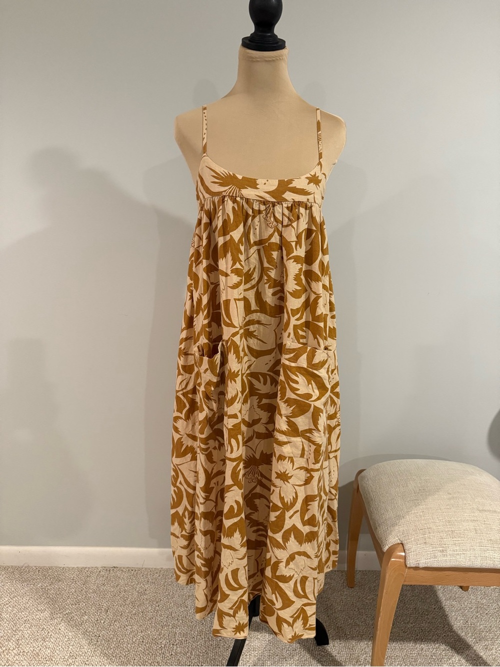 Madewell Mustard and Cream Floral Spaghetti-Strap Maxi Dress